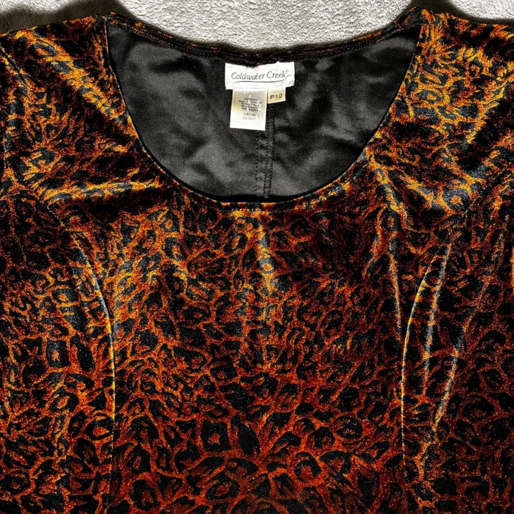 Coldwater Creek Velvet Leopard Print Dress Size P12 Petite‎ Long Sleeve A-Line